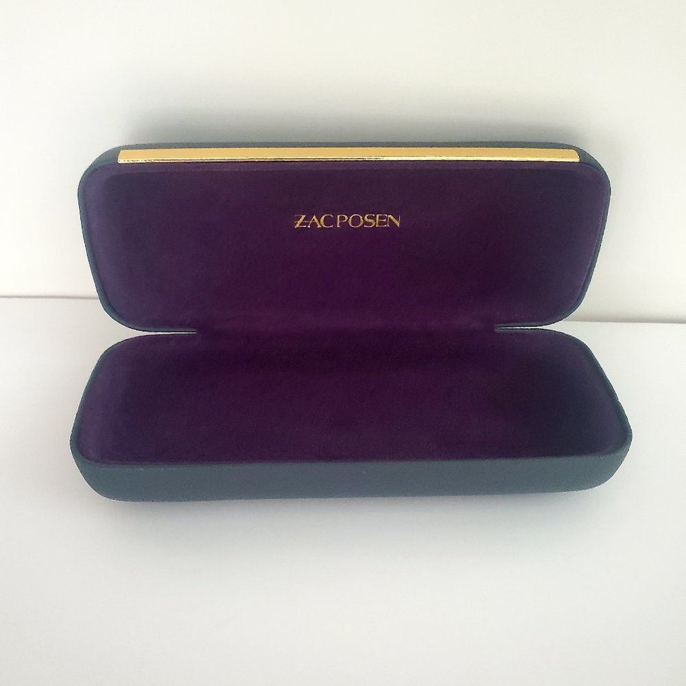 Posh ZAC POSEN Eyewear Case Grey Ext Purple Felt Int Gold Accent Office Academia